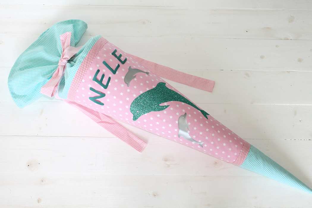 Schultüte mit glitzer Delfinen | rosa